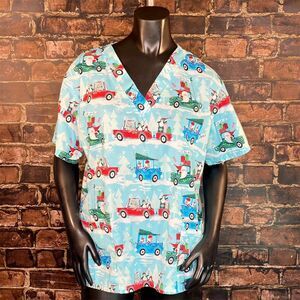 Butter Soft Holiday Scrub Top Women's Size Medium Short Sleeve Pockets